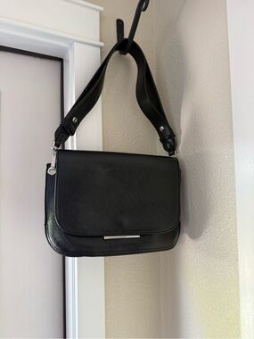 Calvin Klein Black Faux Leather Purse- Adjustable Crossbody /Shoulder Strap